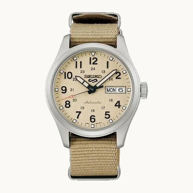 5 Sport SRPJ83 Reloj automático de nailon con esfera beige