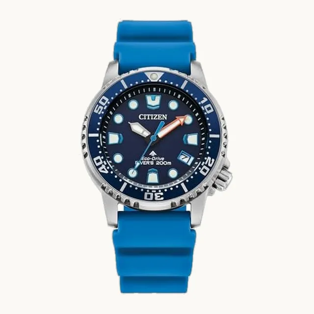 Eco-Drive Promaster Dive 4, correa de poliuretano azul, caja de acero inoxidable plateado (modelo: EO2028-06L)