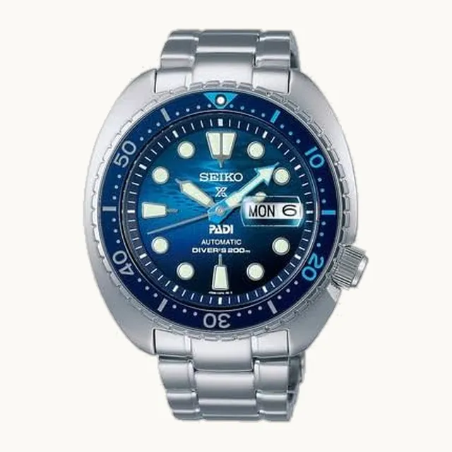 Reloj Prospex Sea automático analógico para hombre, esfera azul, banda de acero inoxidable plateado