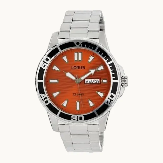 RH361AX9 - Reloj analógico de cuarzo para hombre con correa de metal, color naranja, moderno, Anaranjado, Moderno