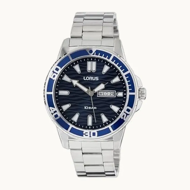RH357AX9 - Reloj analógico de cuarzo para hombre con correa de metal, color azul, pulsera, Azul, Pulsera
