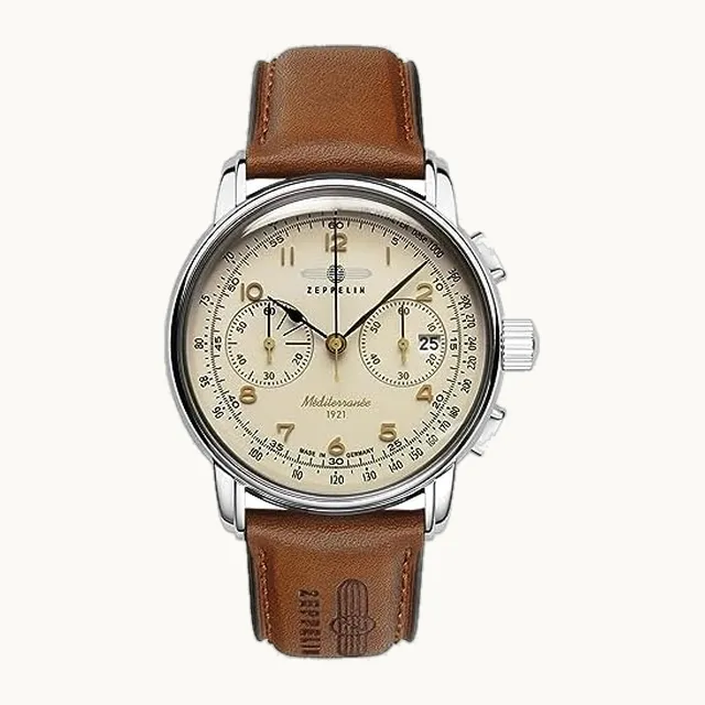 Reloj cronógrafo mediterráneo para hombre de la serie 100 años con correa de piel