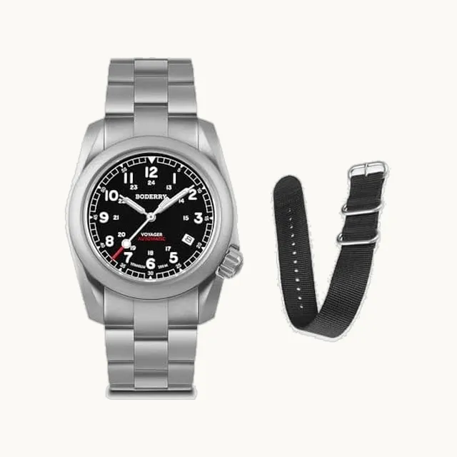 Reloj de campo automático de titanio para hombre, de 40 mm, función de fecha, 100 m, resistente al agua con pu