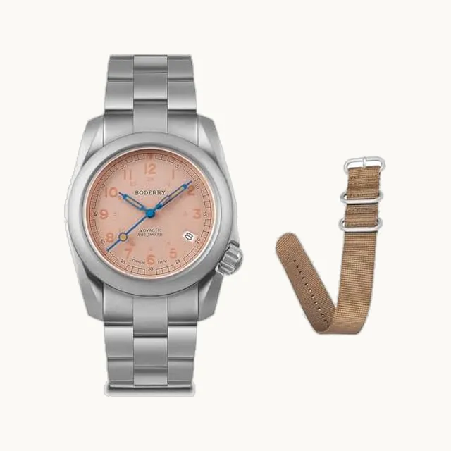 Reloj de campo automático de titanio para hombre, de 40 mm, función de fecha, 100 m, resistente al agua con pu