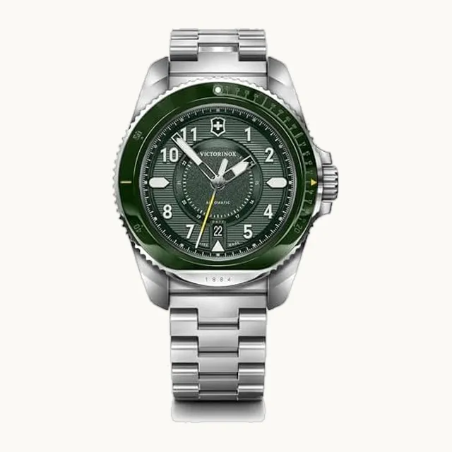 Journey 1884 - Reloj automático para hombre, 43 mm, caja de acero inoxidable, esfera verde y pulsera de acero