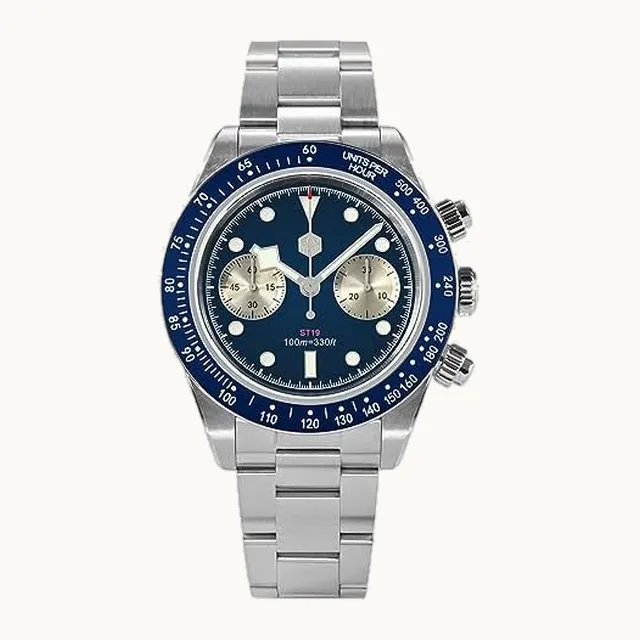 ACHARD San Martin - Reloj cronógrafo para hombre, diseño de panda de lujo, manual, mecánico, zafiro, 10 ATM, luminoso, S