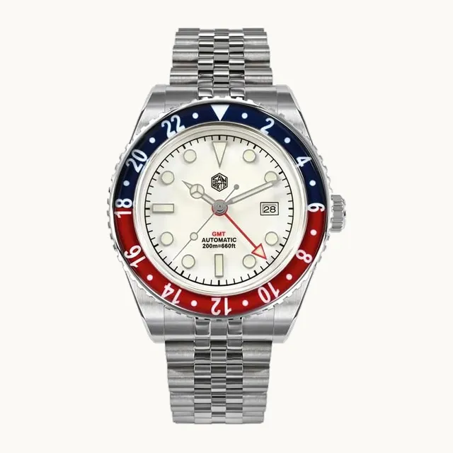 ACHARD San Martin GMT - Reloj automático para hombre, reloj mecánico 20 ATM BGW-9, bisel bidireccional de zafiro luminos