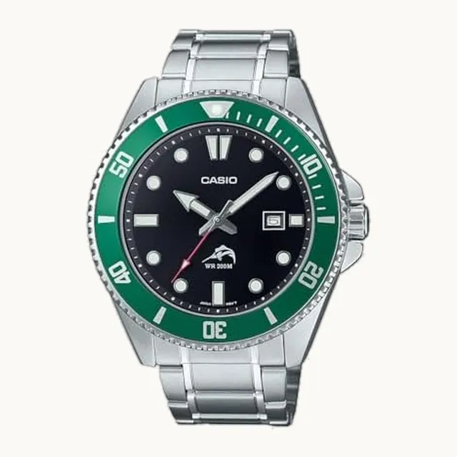 MDV106 Series | Reloj analógico unisex | 200M WR | Caja de acero inoxidable | Banda de resina | 2 manos analógicas