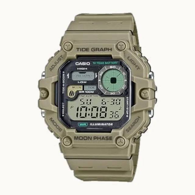 Illuminator Tide Graph Moon Phase 10-Year Battery Digital Watch