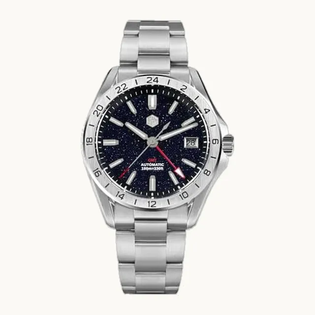 NIADI San Martin - Reloj GMT para hombre, con esfera de gemas de aventurina, reloj automático NH34, reloj mecánico de za