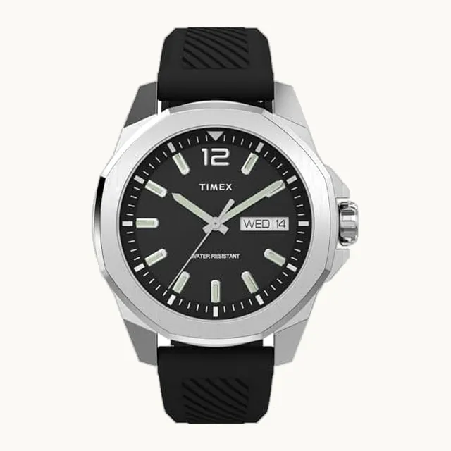 Essex - Reloj para hombre de 46 mm, correa negra, esfera plateada