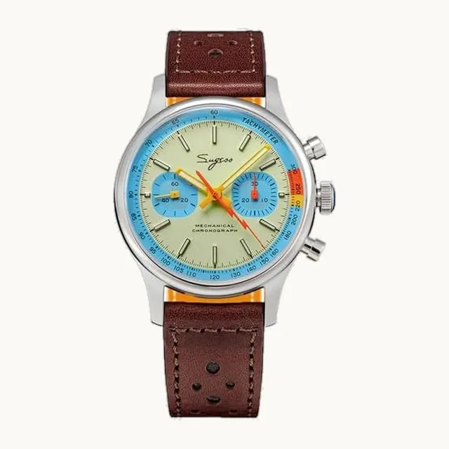 London Craftwork London Craftwork Sugess 1963 - Reloj cronógrafo para hombre, mecánico con gaviota, ST19, aguacate lima
