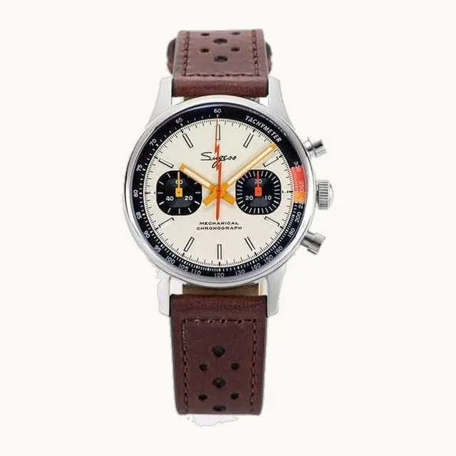 London Craftwork London Craftwork Sugess 1963 Reloj para hombre, cronógrafo mecánico Seagull ST19, color naranja, plata