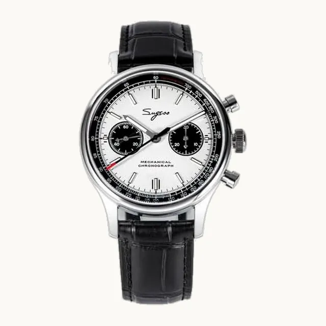 London Craftwork London Craftwork Sugess 1963 Reloj para hombre, cronógrafo mecánico Seagull ST19 Negro Blanco Panda, pl