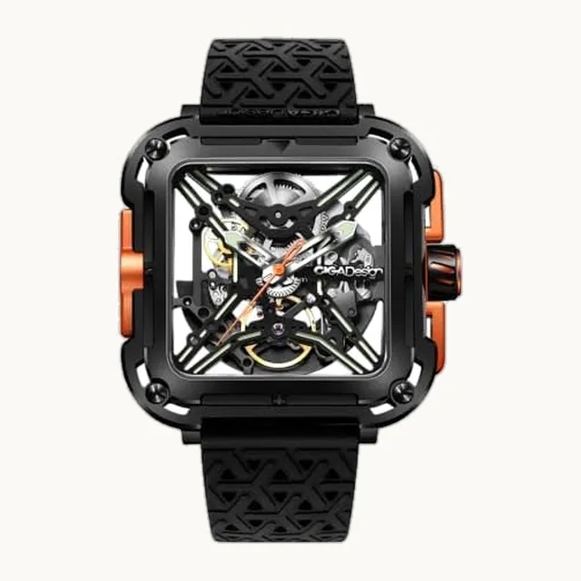 CIGA Design(シガ・デザイン) Reloj automático CIGA Design Series X GORILLA Black & Orange X011-BLOG-W25BK para hombre, color neg