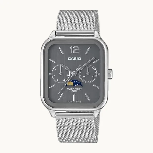 MTP-M305M-8AVER, reloj de cuarzo con esfera múltiple para hombre, correa de acero inoxidable, color plateado, plat