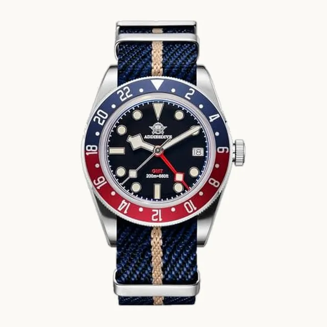 ADDIESDIVE GMT 24H - Reloj de pulsera analógico para hombre (cuarzo, acero inoxidable, 200 m, luminoso)