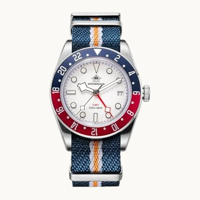 ADDIESDIVE - Reloj de cuarzo GMT para hombre de 200 m, resistente al agua, doble zona horaria