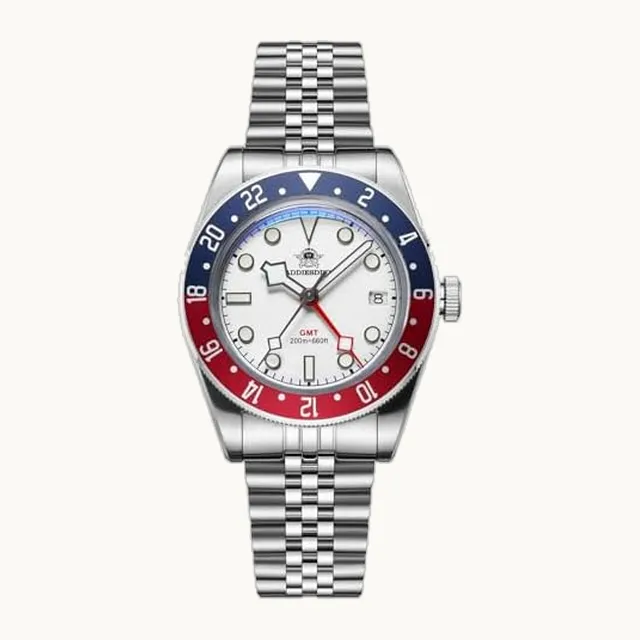 ADDIESDIVE Reloj de Cuarzo GMT Hombre, 200M Impermeable, Correa Acero Inoxidable, Calendario Automático, Reloj de GMT Mu