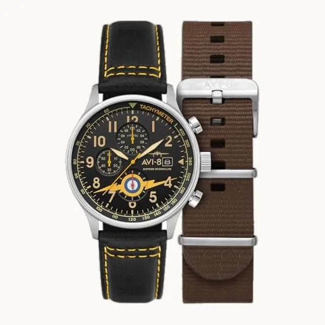 Hawker Hurricane Reloj piloto para hombre, cronógrafo clásico, movimiento de cuarzo japonés, caja de acero inoxida
