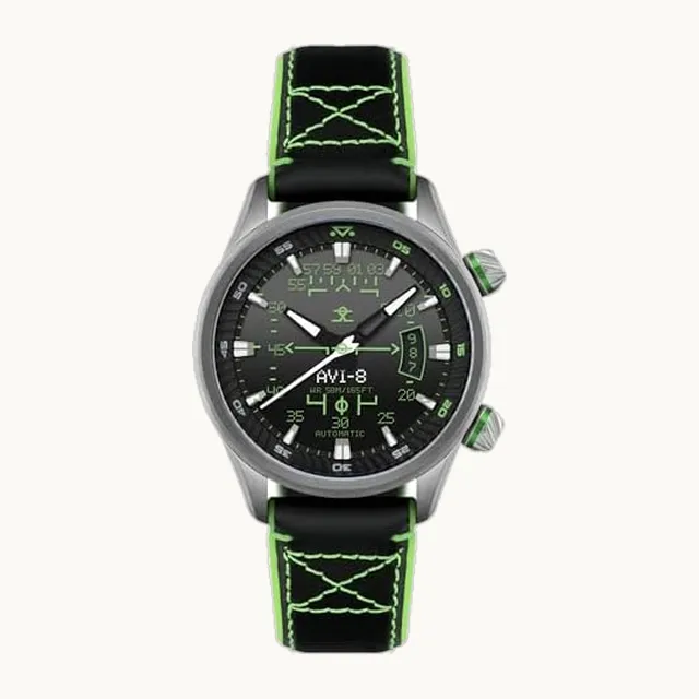 Hawker Harrier HUD - Reloj automático para hombre, 44 mm, con correa de hule/piel, AV-4117