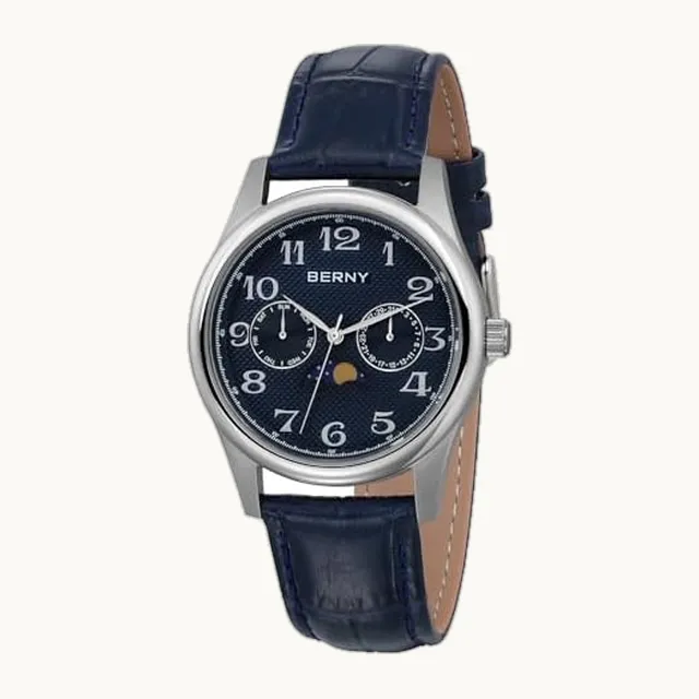 Reloj de pulsera de cuarzo multifunción, esfera de números arábigos, esfera analógica, caja de acero inoxidable
