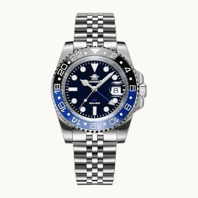 ADDIESDIVE GMT - Reloj de pulsera de lujo analógico de 200 m, para hombre, movimiento de cuarzo suizo, impermeable, 200