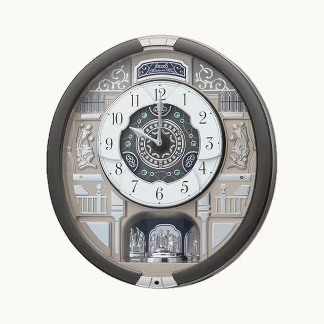 Clock - Reloj de Pared, Reloj de Cuarzo, analógico, Triple selección, melodía, Gris, 443 x 405 x 97 mm, RE603N