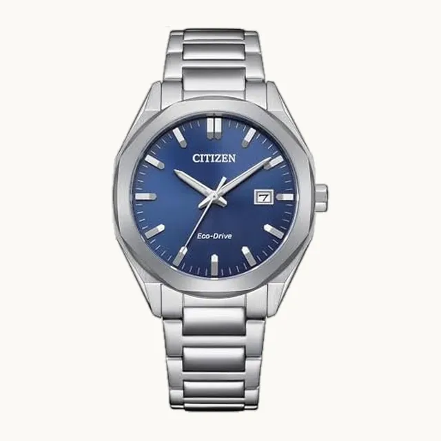Eco-Drive Classic Eco, reloj de pulsera de acero inoxidable plateado para hombre, 3 manos, fecha (modelo: BM7620