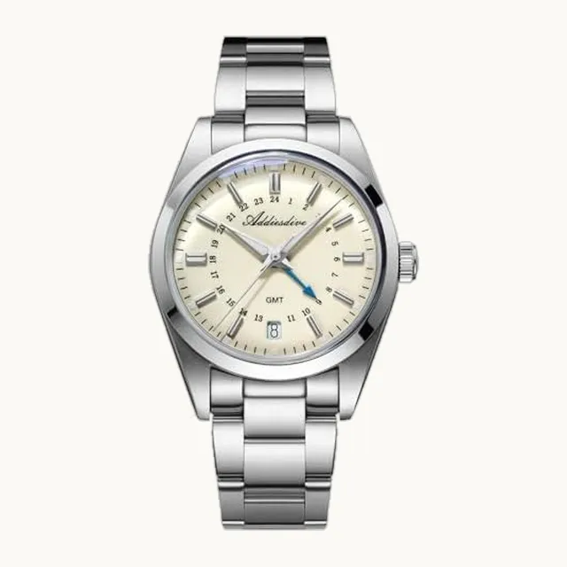ADDIESDIVE 36 MM Reloj GMT de cuarzo para hombre Ronda 515-24 H Diver impermeable 100 M Acero inoxidable