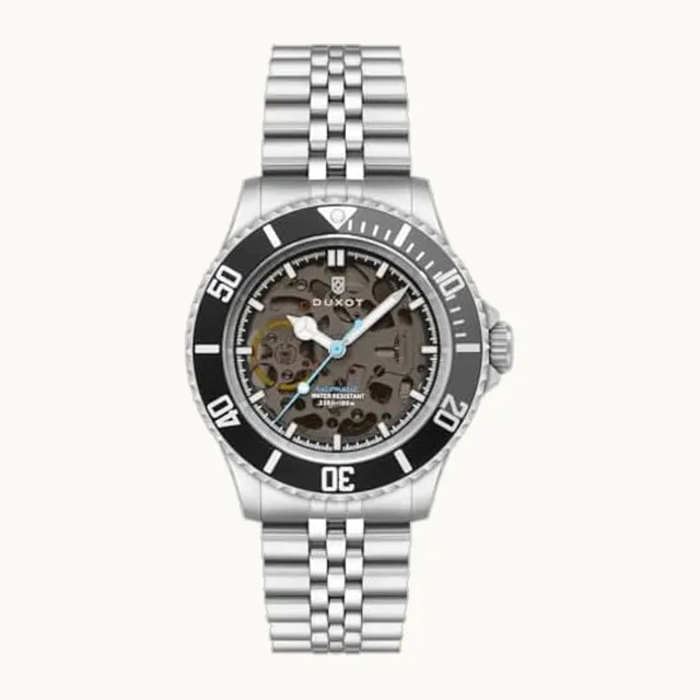 Reloj automático Atlantica Skeleton para hombre, 40 mm, con pulsera de acero inoxidable sólido, DX-2067, Negro (