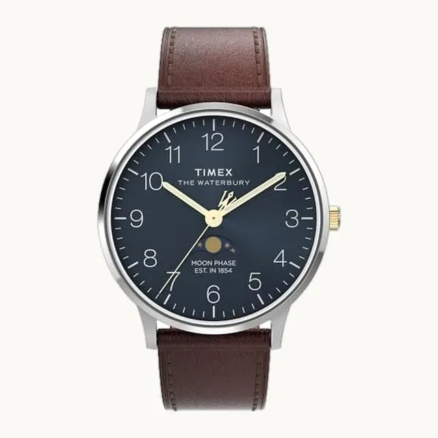 Waterbury Classic Chrono - Reloj de vestir de cuarzo de acero inoxidable de 40 mm con correa de piel para hombre