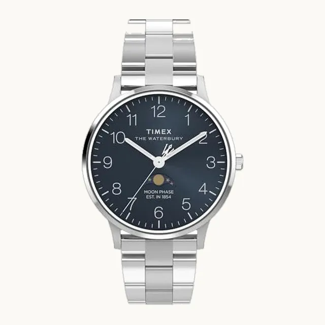 Waterbury Classic Chrono - Reloj de vestir de cuarzo de acero inoxidable de 40 mm con correa de piel para hombre