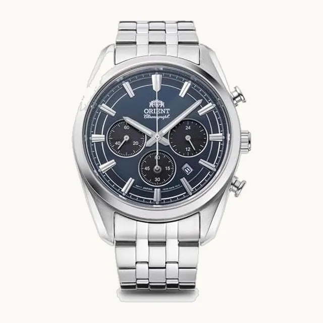 Stretto - Reloj para hombre con cronógrafo solar de 43 mm, esfera azul marino, correa de acero para hombre, RA-TX