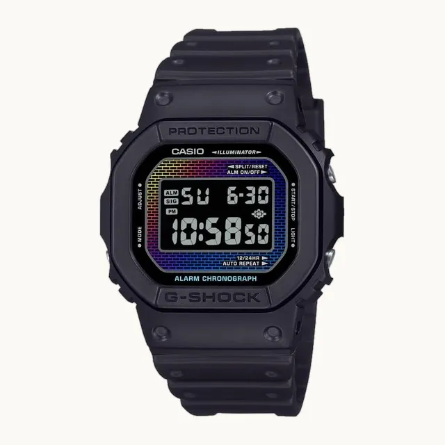 G-Shock DW5600RW-1 Reloj digital arcoíris pared de ladrillo