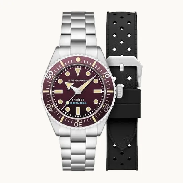 Reloj automático SP-5097-99 para hombre, color plateado, Rojo y negro, Tipo de pulsera
