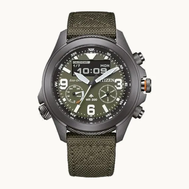 JV1005-02W - Reloj analógico digital con correa de tela para hombre, verde, Correa.