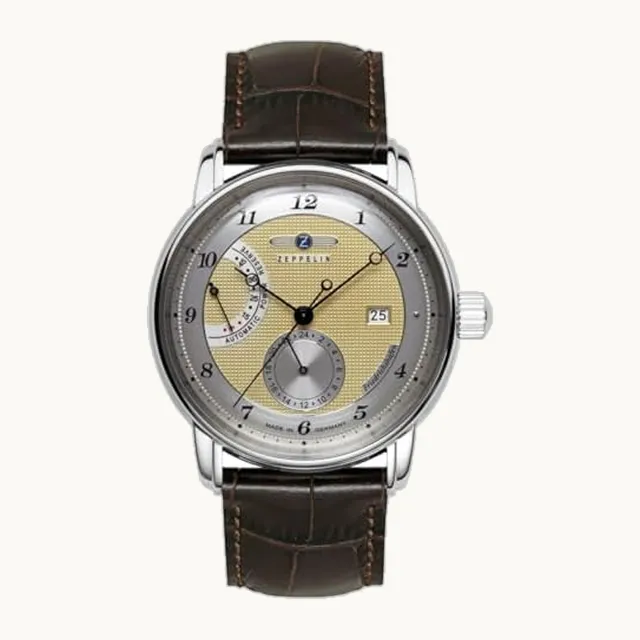 Friedrichshafen - Reloj de pulsera para hombre con correa de piel, fecha de reserva de energía automática 8590