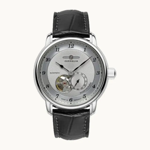 Hombre Reloj Automático de Corazón Abierto Friedrichshafen 8566-4, Negro, Cuero, Hebilla, Acero Inoxidable, Min