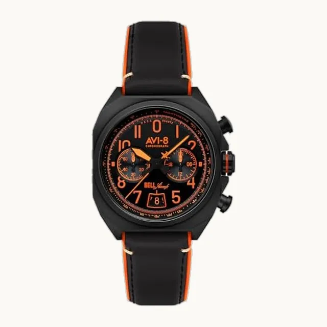 Bell X-1 Machbuster - Cronógrafo para hombre, 41 mm, correa de piel, AV-4118, Super Sonic Black, Correa