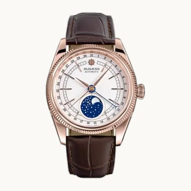 NIADI Sugess Moonphase Reloj Automático para Hombre Seagull ST2108 Movimiento Zafiro Mecánico Clásico Retro Relojes de P