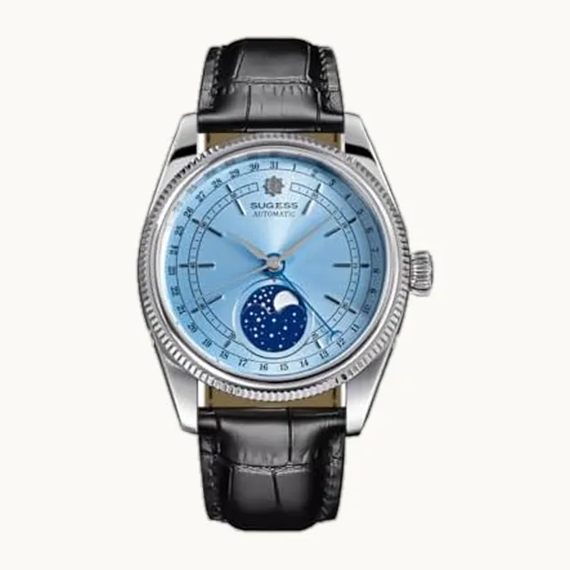 NIADI Sugess Moonphase Reloj Automático para Hombre Seagull ST2108 Movimiento Zafiro Mecánico Clásico Retro Relojes de P