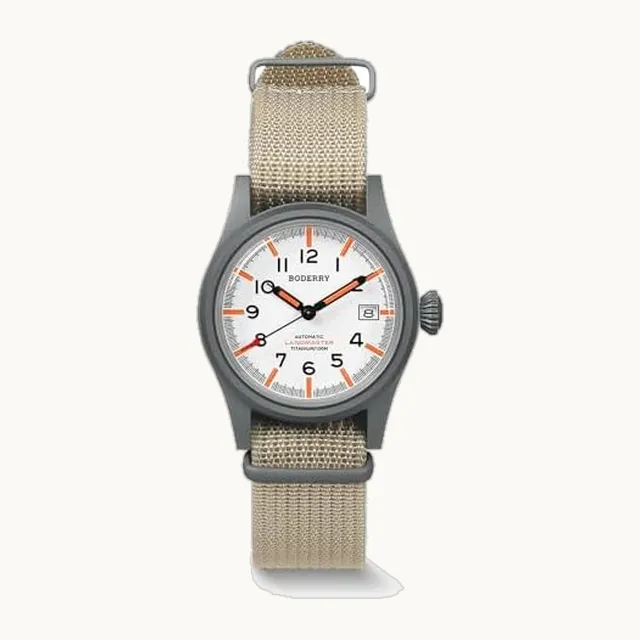 LANDMASTER - Reloj de campo automático de titanio para hombre, 38 mm, función de día, fecha, resistente al agua