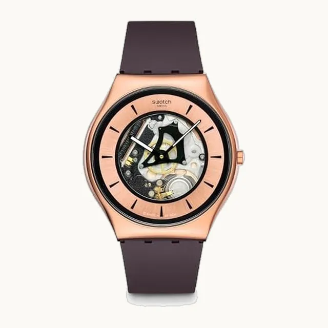 Reloj casual unisex de acero inoxidable café cuarzo cobre llama, Marrón