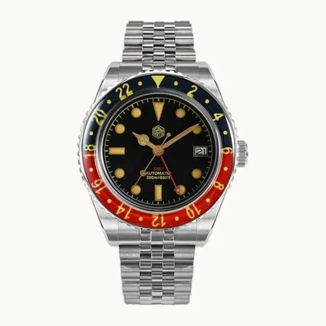 FTEOXLC San Martin - Reloj mecánico automático para hombre, diseño de bisel bidireccional de vidrio de zafiro NH34 GMT