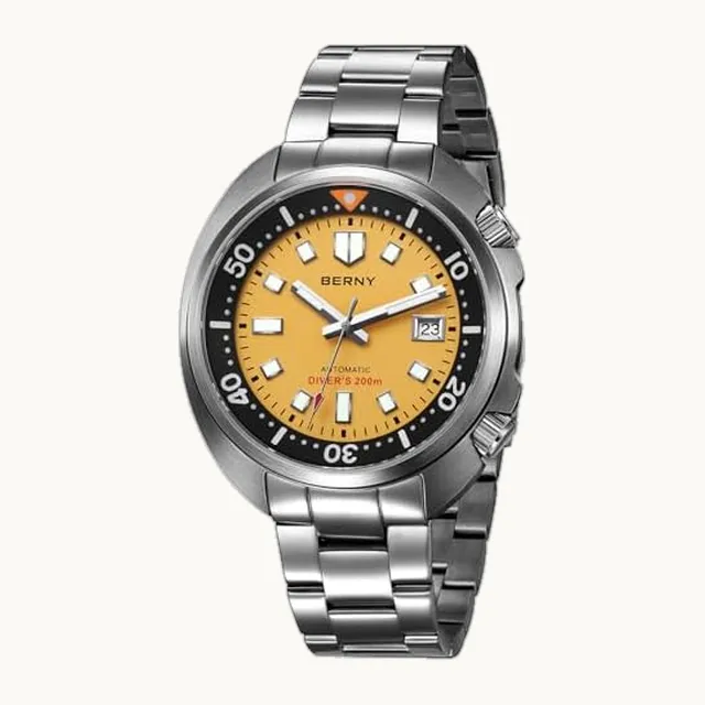 Reloj automático para hombre de 200 m, impermeable, reloj de pulsera mecánico analógico con acero inoxidable com