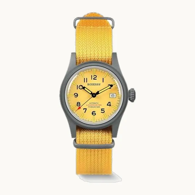 Reloj de campo automático de titanio para hombre, reloj militar de 38 mm, función de fecha, 100 m, resistente