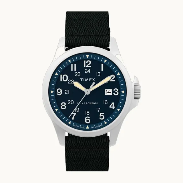 Expedition Field Solar - Reloj para hombre, 41 mm, correa negra, esfera azul, caja de acero inoxidable, Negro