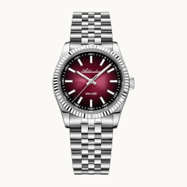 ADDIESDIVE - Reloj delgado de 10,6 mm con bisel estriado de lujo de cuarzo de 100 m, impermeable, luminoso, vidrio de za