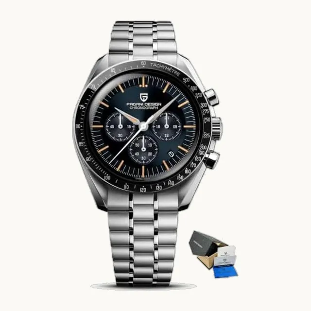 RollsTimi Pagani Design 1701 - Reloj de cuarzo para hombre, esfera de acero inoxidable, movimiento de cuarzo japonés VK6